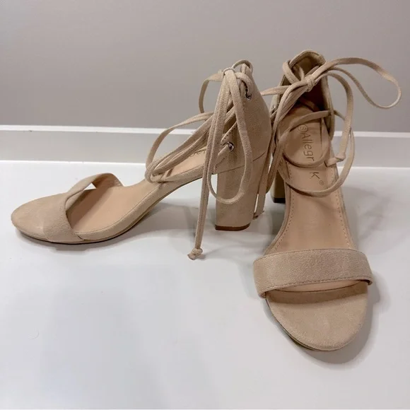Allegra K Tie Up Strappy Heels Chunky Heel Nude Heels Size 8 Single Fron… - Picture 5 of 7